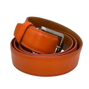 L.E.N. Orange Belt Genuine Italian Calf Handcrafted USA SZ 46 Men’s Brass Buckle